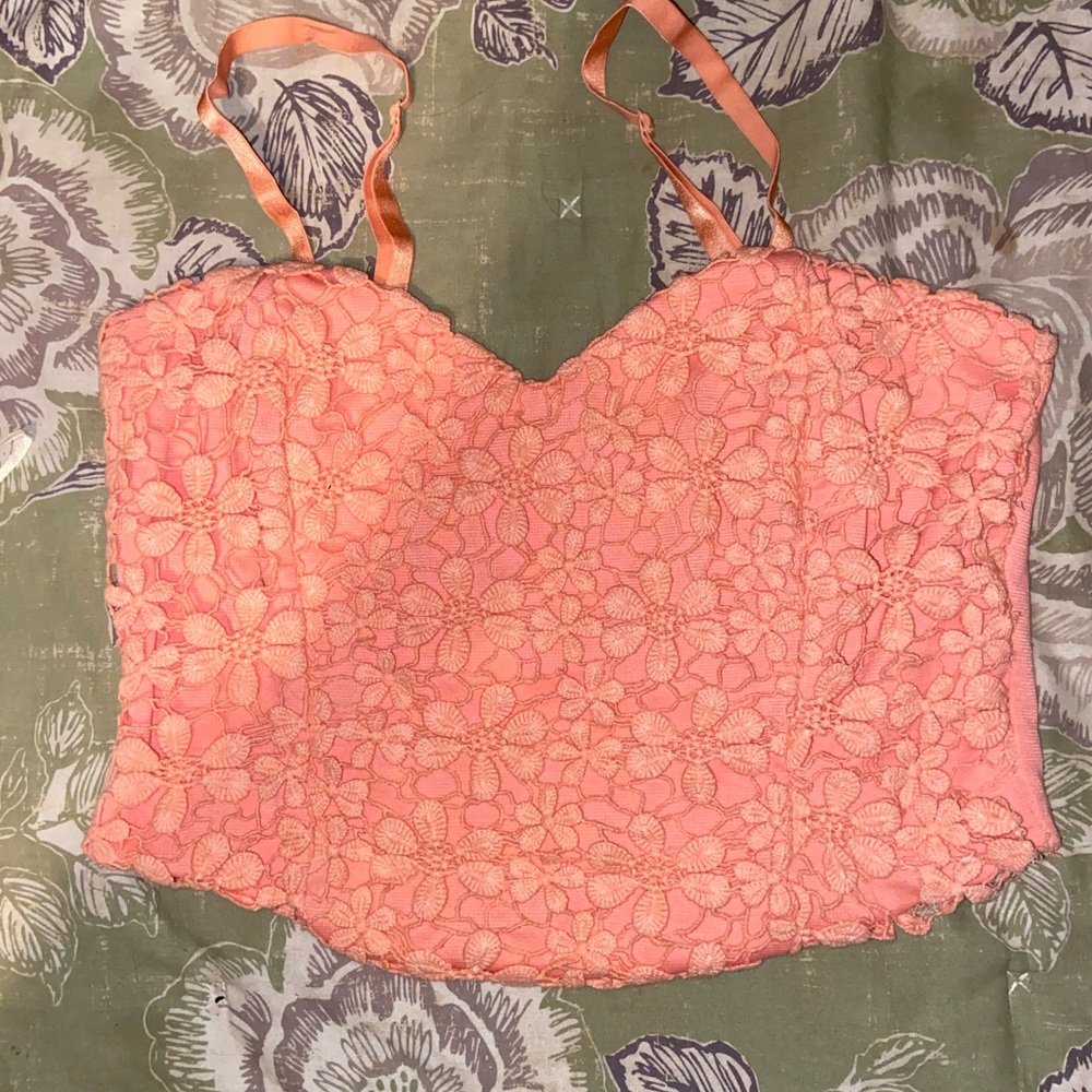 Tobi embroidered pink floral crop top